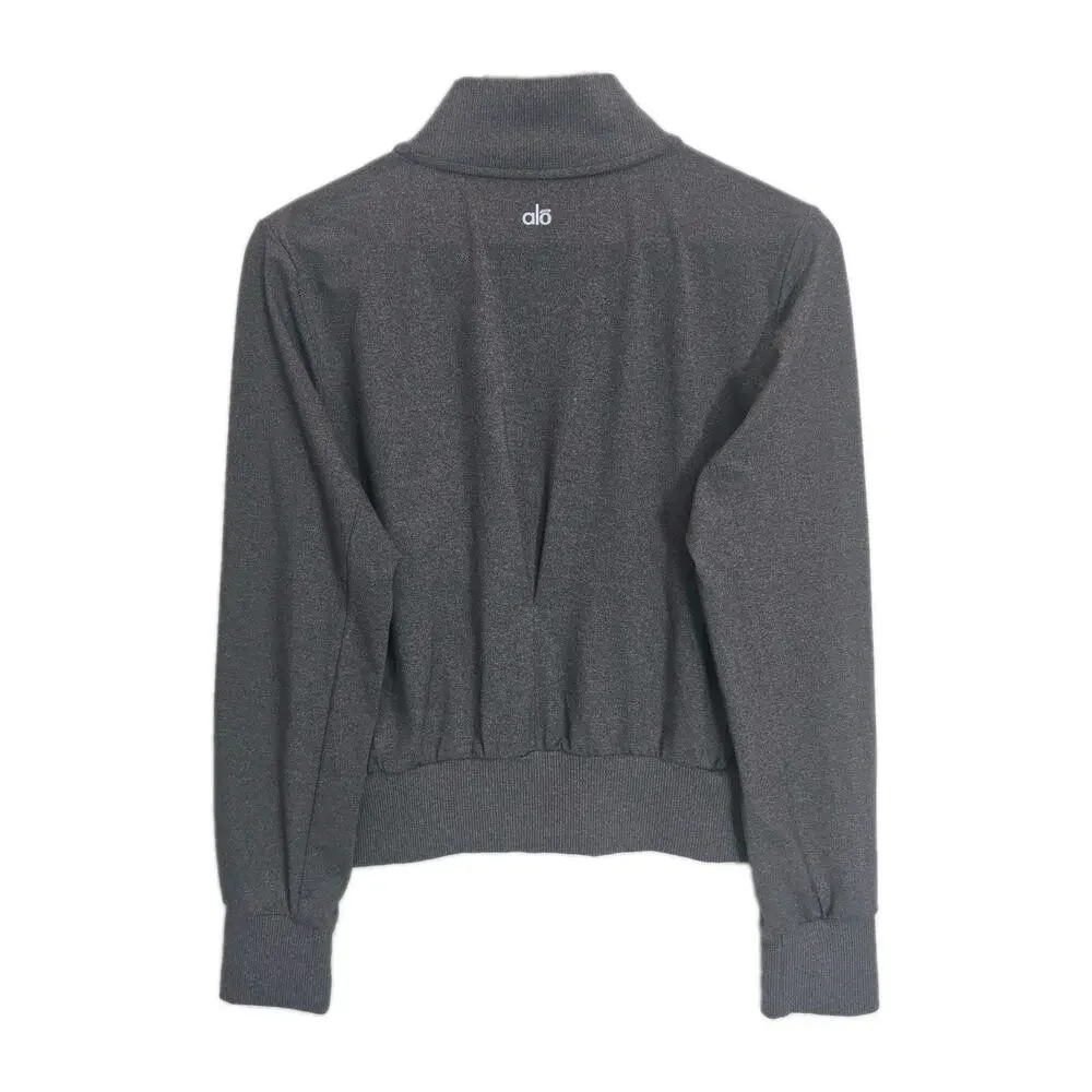 ALO Yoga Women's Gray Pleated Zip Bomber Jacket Size S Athleisure Track Heather